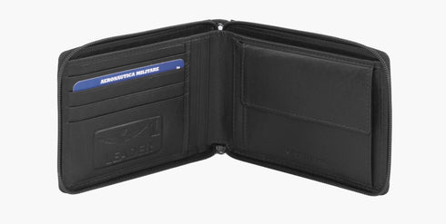 AERONAUTICA MILITARE AM-243 New Eagle line leather wallet with zip and chain