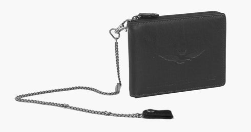 AERONAUTICA MILITARE AM-243 New Eagle line leather wallet with zip and chain