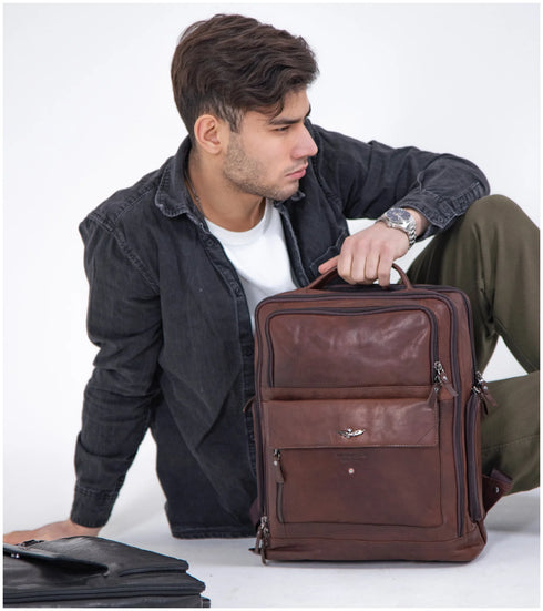 AERONAUTICA MILITARE AM-305 Vintage leather laptop backpack